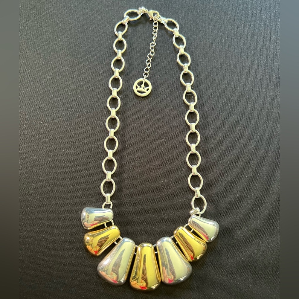 Vintage Crown Trafari Link Necklace Silver Gold Tone Collectible Chunky